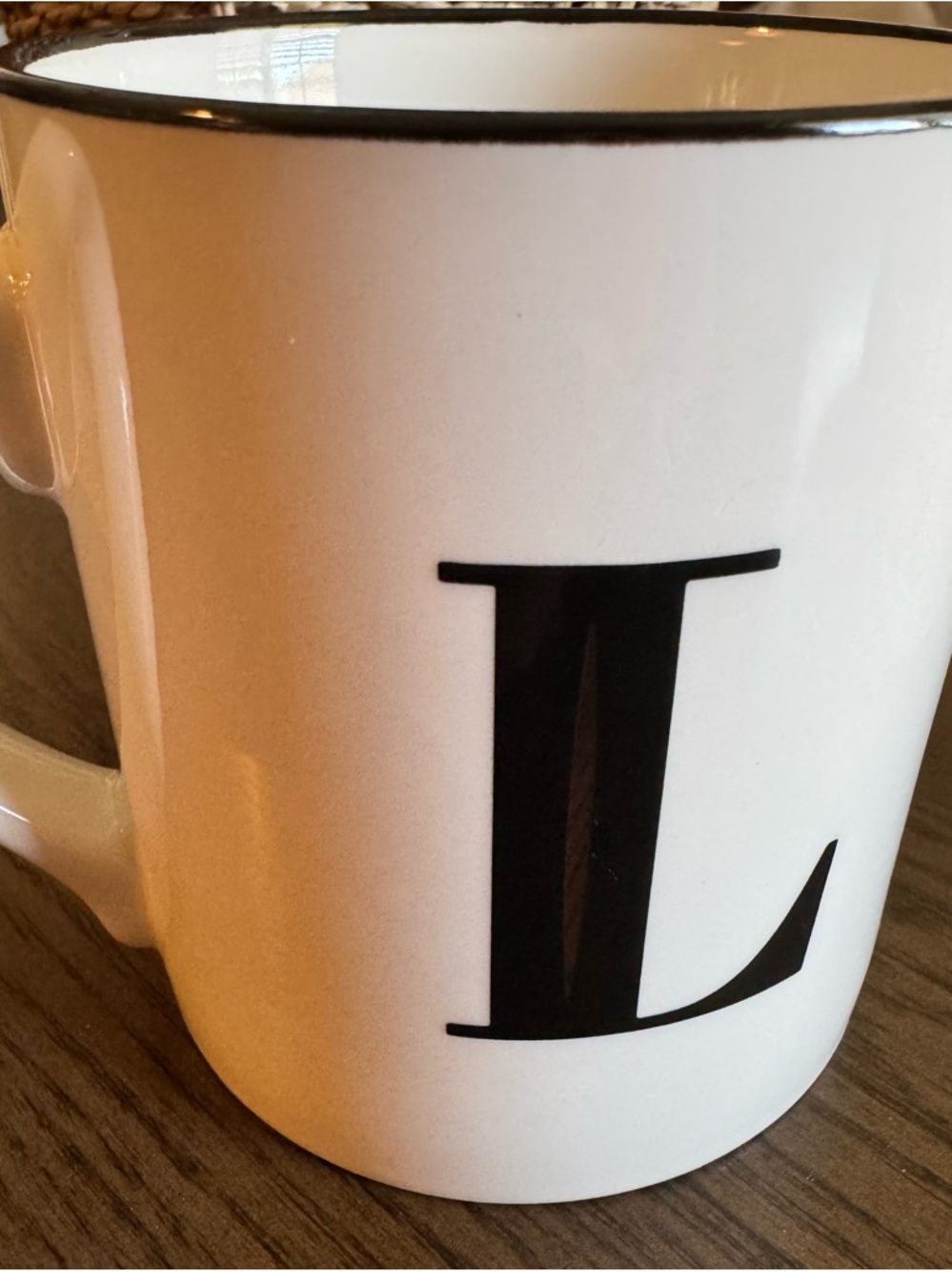 Threshold White Ceramic Mug with Black 'L' Monogram